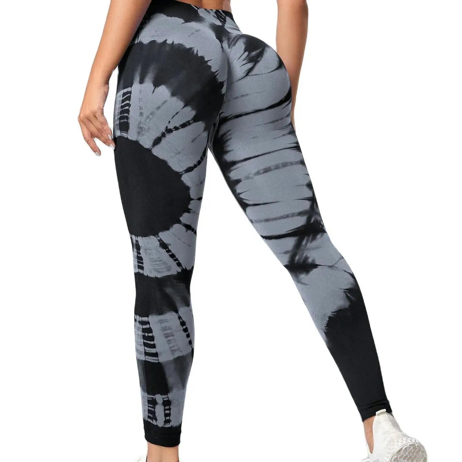 Legginsy dla kobiet Wielka Brytania bezszwowe legginsy dla kobiet fitness spodnie do jogi wysoka talia tie dye legginsy trening Scrunch lifting pośladków-żółty czarny-L