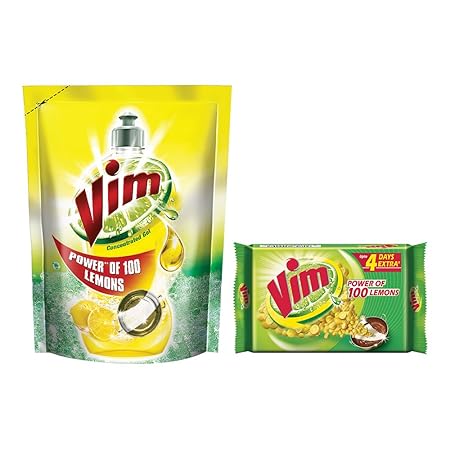 Vim Dish Wash Gel - 1 L (Lemon) with Dish Wash Bar - 200 g (Pack of 3)