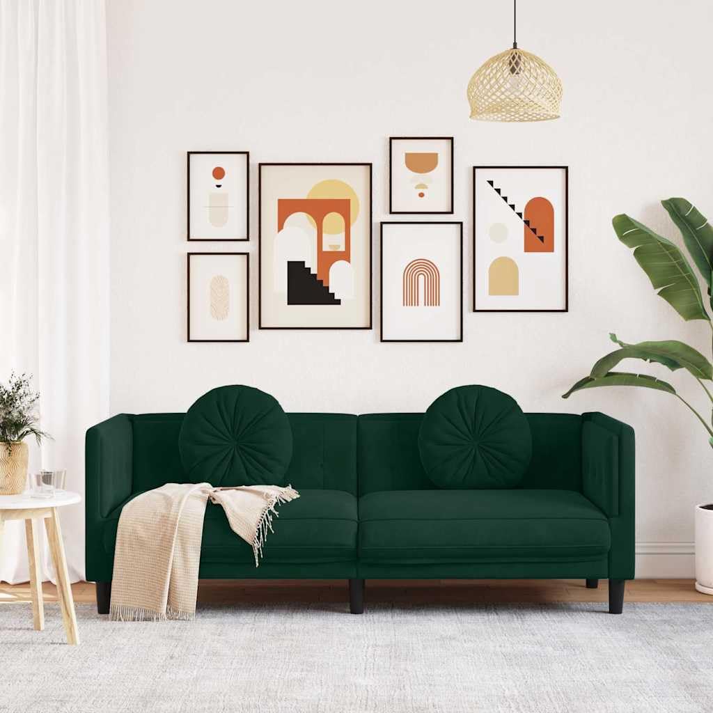 Divano con cuscino, 3 posti in velluto verde scuro, larghezza 193,5 cm, comodo divano soggiorno, elegante mobili imbottiti per la casa
