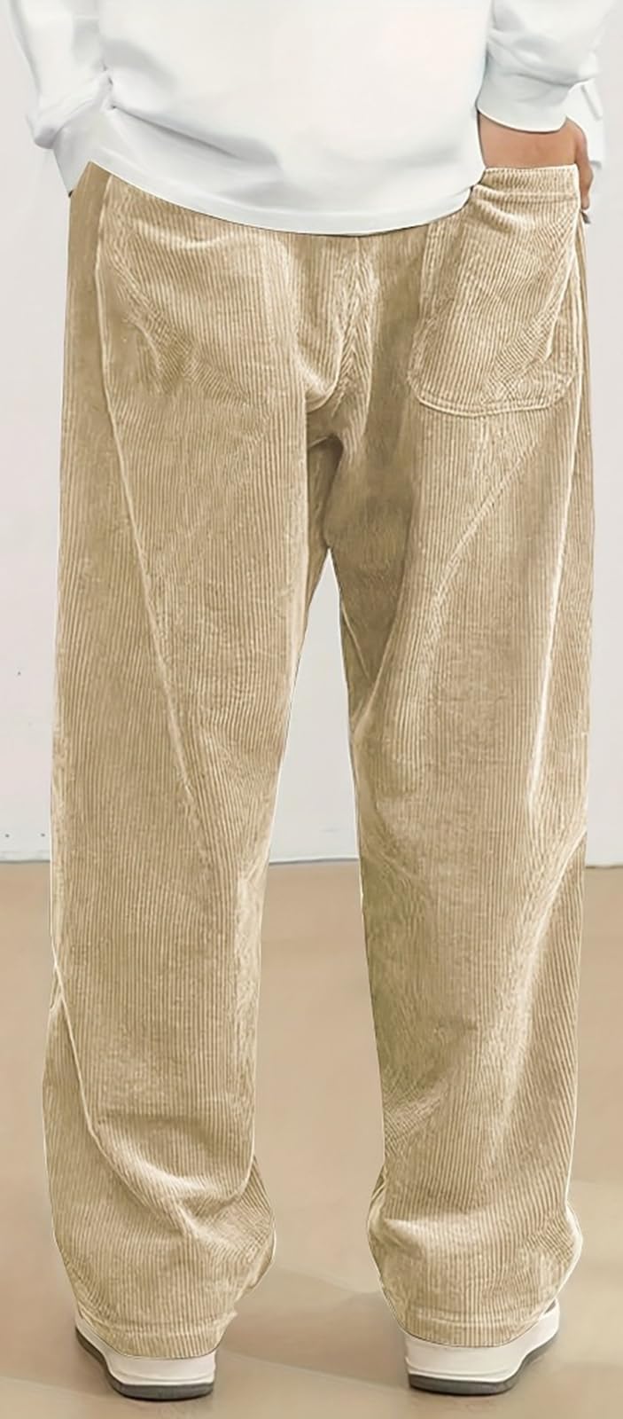 PADOLA Pantalon Velours Côtelé Homme Baggy Taille Elastique Pantalons Cargo avec Poches Décontracté Tricoté Pantalon de Travail Jambes Larges Ample Y2K Pantalons Jogging Sport
