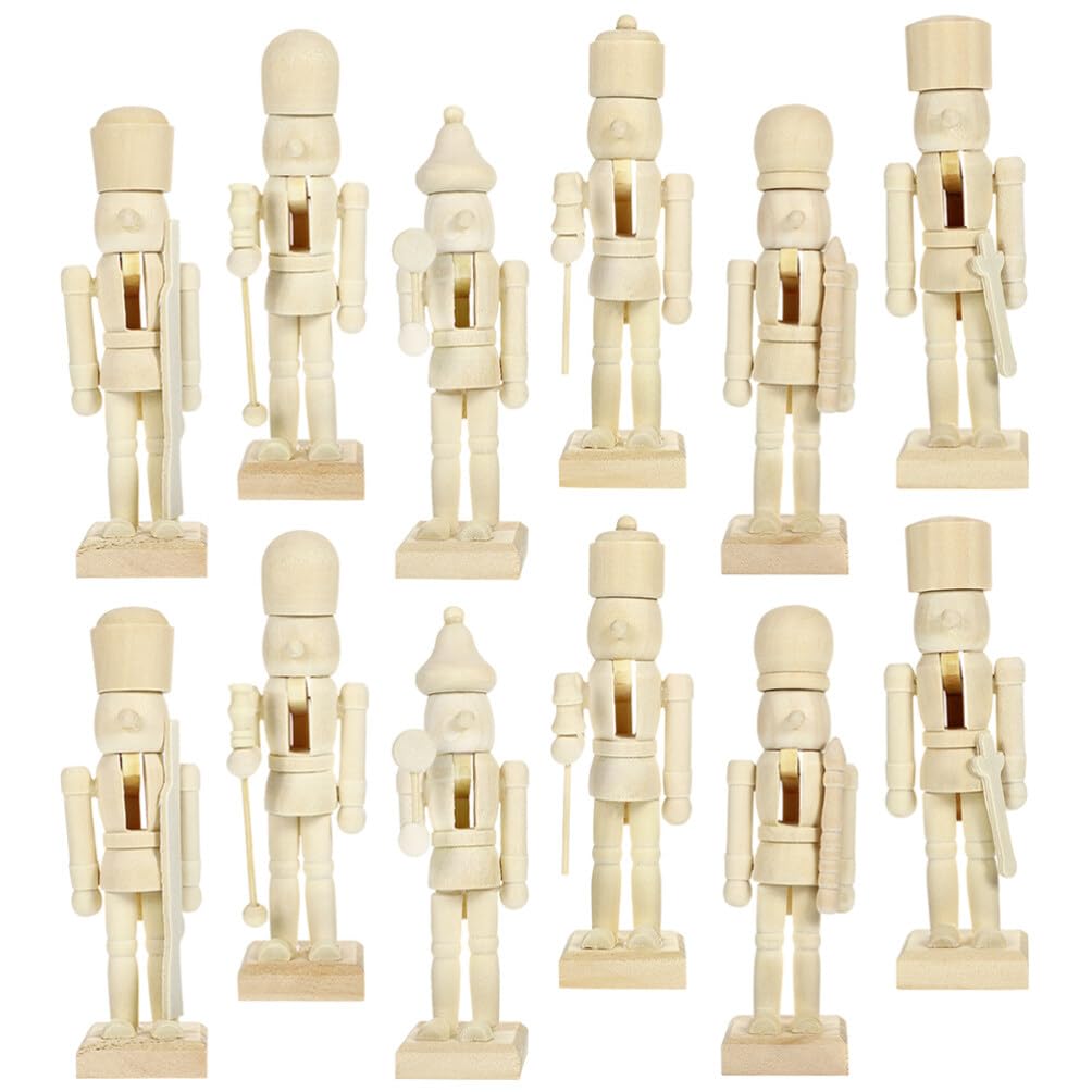 MAGICLULU 12 Stück Weihnachts-Nussknacker Zum Selbermachen Unbemalt Unbemalt Nussknacker-Marionette Kleiner Unbemalter Nussknacker Zum Basteln Weihnachten Zum Selbermachen