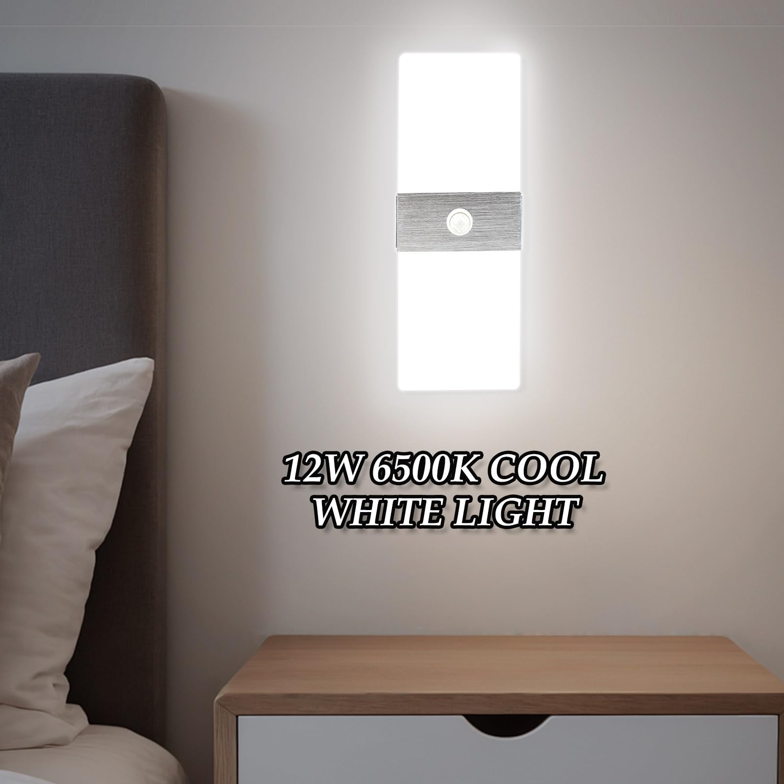 Pack de 2 Aplique de Pared Interior Luz LED con Sensor de Movimiento 12W Lámpara de Pared Moderna Blanco Frío 6500K Acrílico Aluminio para Pasillo Escaleras Balcón Salón Entrada