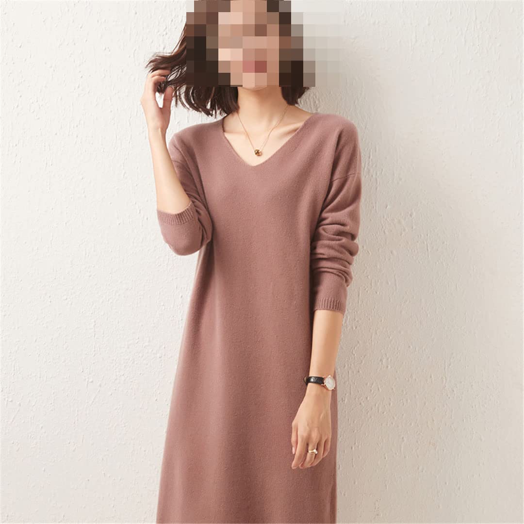 Disimlarl 100% cachemira de punto de otoño/invierno con cuello en V de talla grande suéter vestido largo de todo colocación
