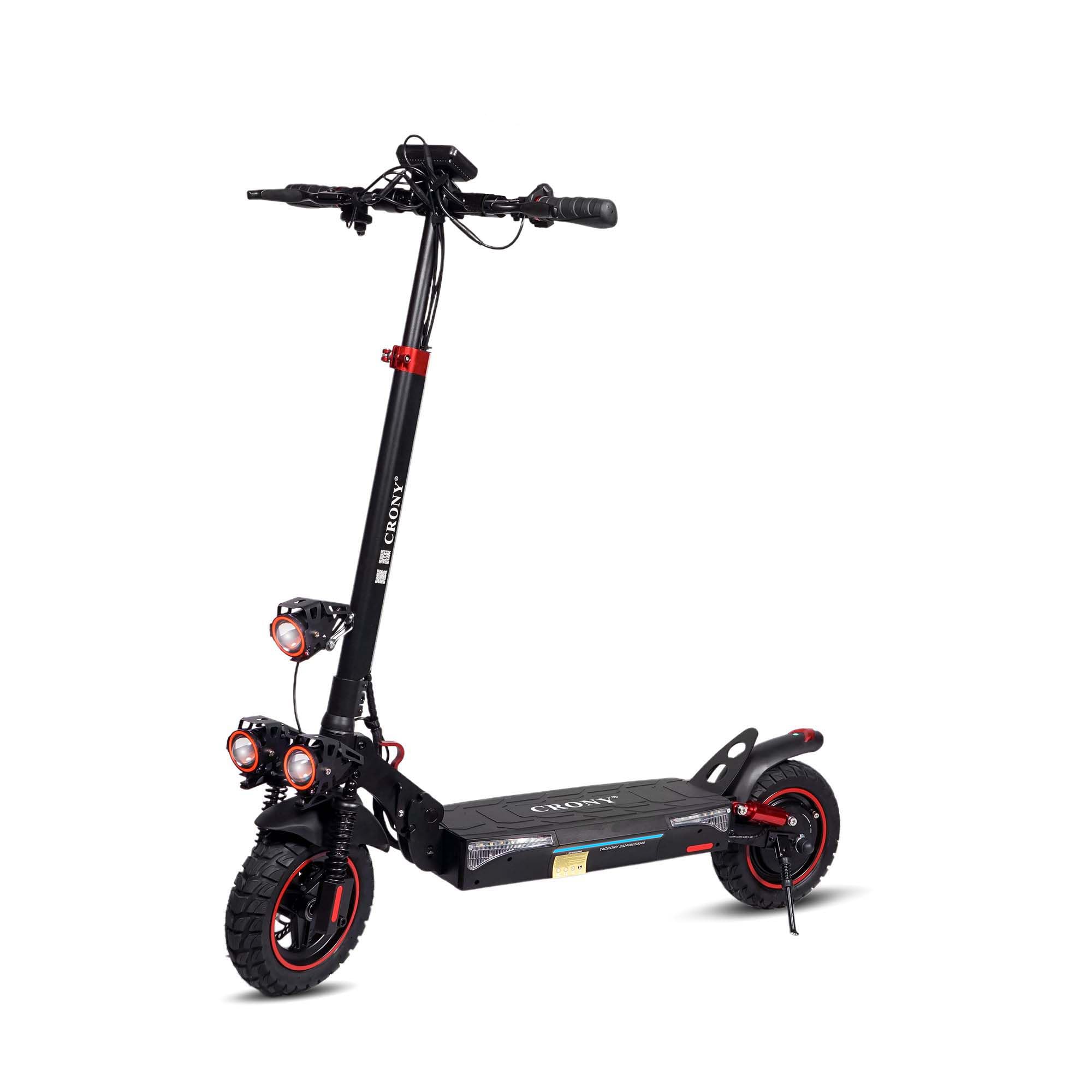 CRONY T4 Electric Scooter with Big LCD Display, 2000W Motor, 40-65KM/H Speed, Smart App Control, Triple LED Headlamps & Foldable Design with Smart Lock & Flashing Mode, Front/Rear Suspension