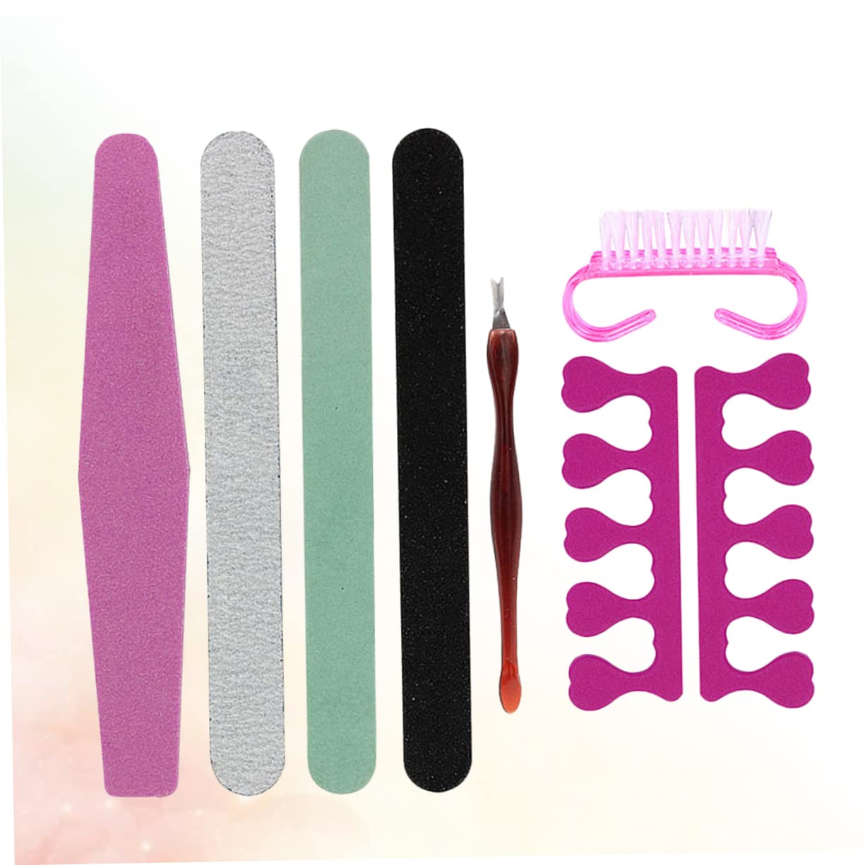 VICASKY Sturdy Nail Files Set 7pcs Manicure Tools Toe Separator for Nail Art Travel Home Use Random