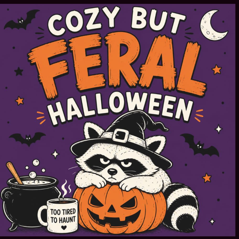 Cozy But Feral Halloween Coloring Book: Cute, Spooky and Relatable Animals with Cozy Halloween Vibes, Sarcastic Humor and Bold Easy Coloring Pages for Adults and Teens (Cozy But Feral Coloring Book)