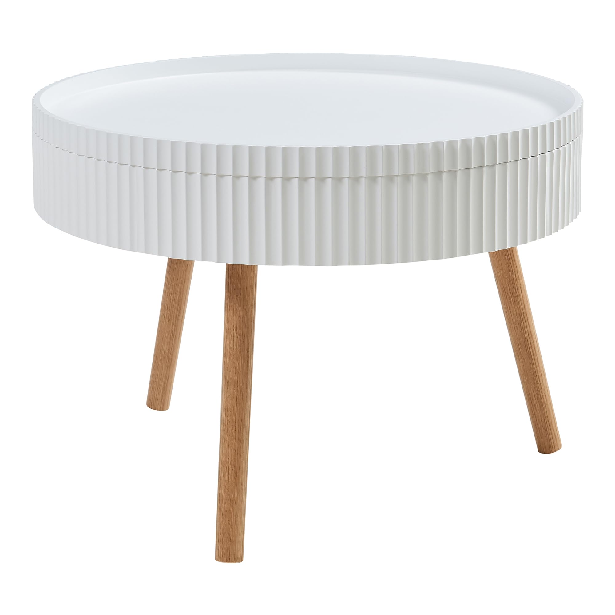 [en.casa] Table Basse avec Plateau Amovibe Table d'Appoint avec Surface Rainurée Compartiment de Rangement Fermé Bout de Canapé Table de Chevet Ronde MDF Bambou 45 x 60 cm Blanc Naturel