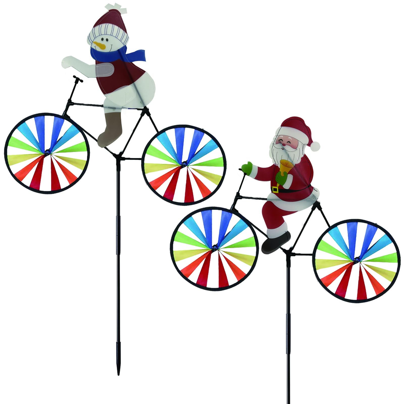 2 Pack 20 Inches Christmas Santa & Snowman Bike Spinner Decorations Pinwheels with Stakes Windmill Wind Spinners Outdoor for Yard Garden Lawn, Large Pin Wheels Christmas Accessories Gifts for Kids