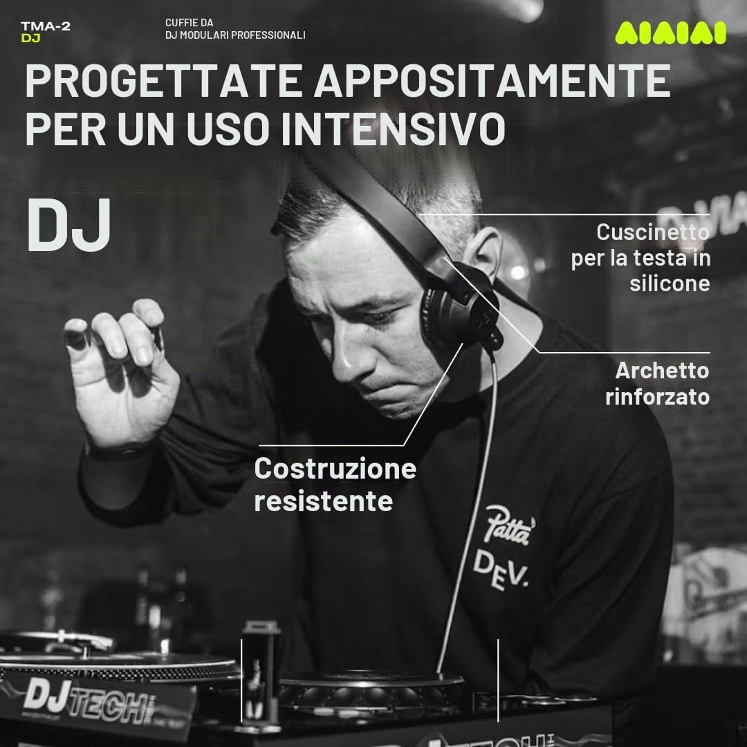 AIAIAI TMA-2 DJ - Cuffie DJ professionali on-ear con bassi potenti, struttura resistente e cuscinetti ad alto isolamento acustico, design modulare con parti facilmente sostituibili