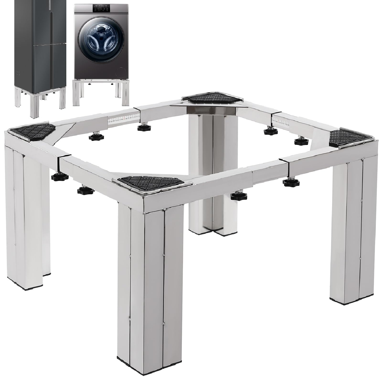Heavy Duty Stainless Steel Laundry Pedestal 12" Height, Adjustable Washer and Dryer Pedestal, Universal Washing Machine Base Stand, Dryer Stand (Silver)