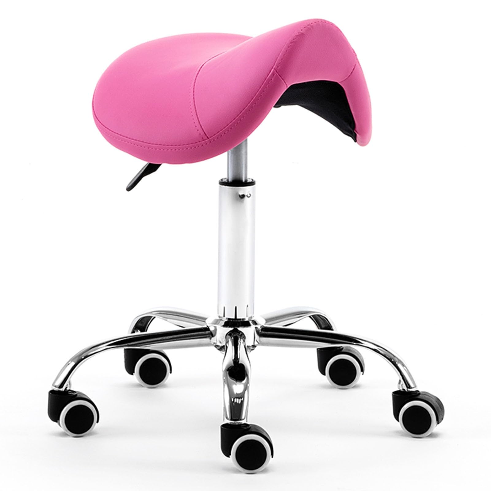 Taboret zabiegowy, profesjonalny ergonomiczny stołek siodłowy, regulowany hydrauliczny fotel siodłowy z kółkami, krzesło biurowe antygarbowe dla stylisty salonu/Lash Tech (kolor: ciemnoróżowy)