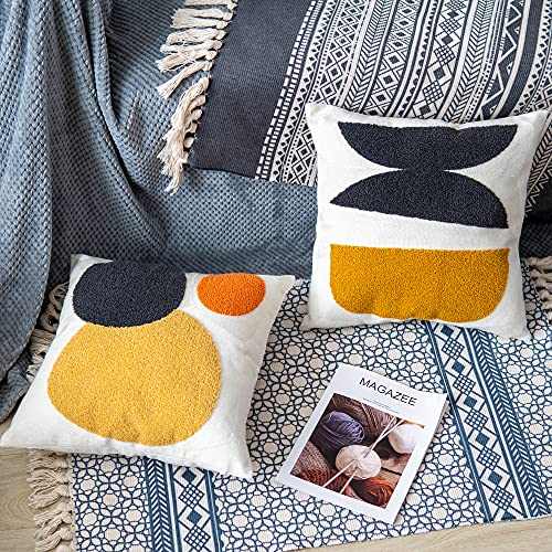 Vanncio Decorative Geo Pillowcase, Boho Colored Throw Pillow Cover For Couch Sofa Bed Stylish Decor, Simple Cotton Textured Cushion Sham, Square 18 Inches, 1Pc(Yellow Orange) #TOP3