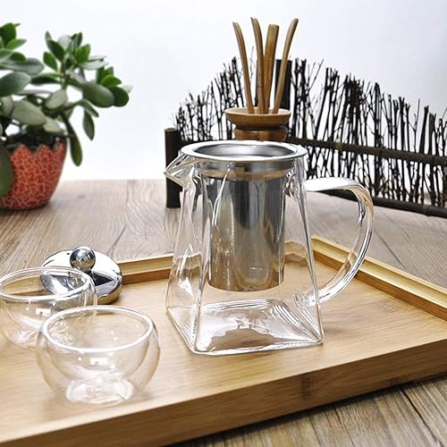 Miniatura 9 de Tetera de vidrio de 11.8 onzas con infusor, vidrio de borosilicato, 11.8 fl oz, transparente, acero inoxidable, apta para lavavajillas