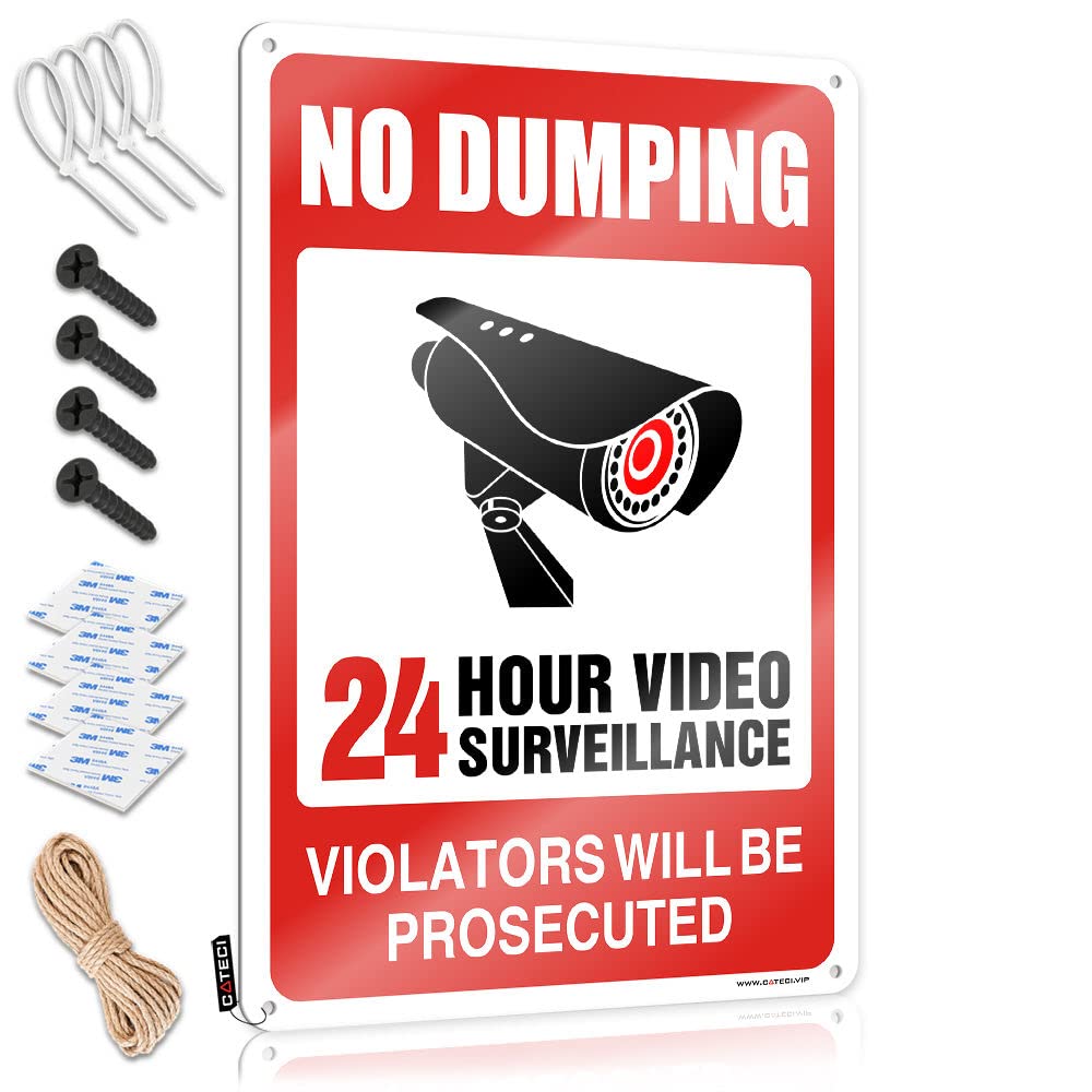 Wall Signs Warning No Dumping Video Surveillance Violators Will Be Prosecuted Tin Sign Funny Patio Decor Beer Signs For Bar(30X40CM)