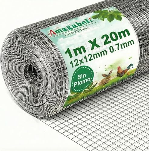 Amagabeli Malla Electrosoldada Galvanizada 12,7X12,7/100Cm, Rollo 20 Metros Metalizado Tamaño De Malla Grosor Del Alambre 0,8Mm Para Animales Y Plantas HC01