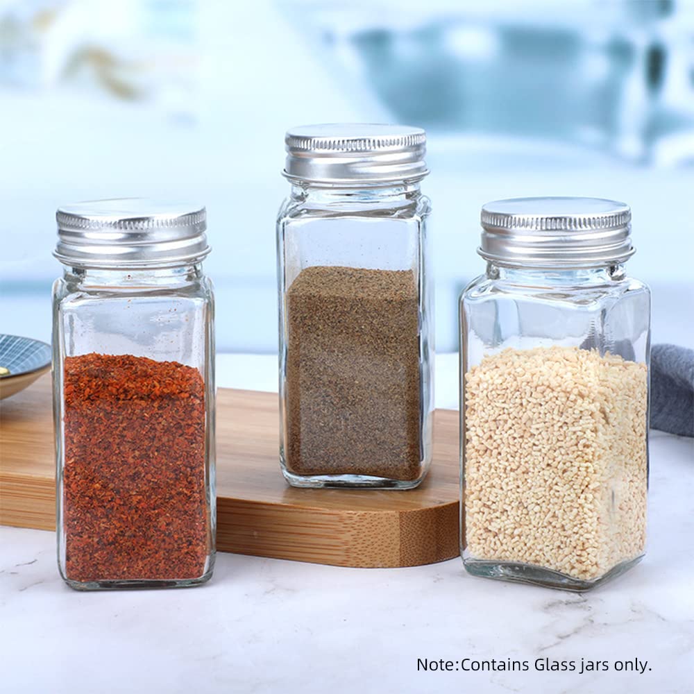 24 quadratische Glasflaschen mit 24 Etiketten, 120-ml-Shaker-Deckel und luftdichten Metallkappen. Zusammenklappbarer Trichterbecher aus Silikon, Pinsel und Markierungsstift im