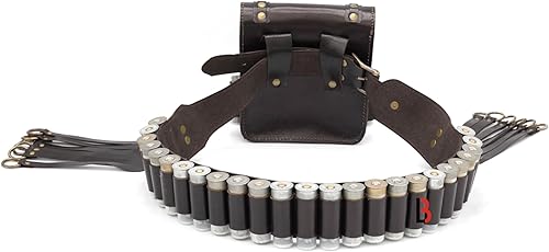 Miniatura 3 de LB'S WHIP Cinturón Bandolier de piel de vaca, colgador de pájaros y bolsa de caza para cartuchos de calibre 12, Marrón
