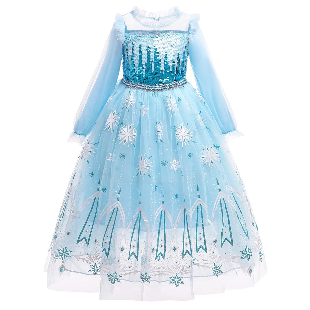 REXREII Girls Frozen Elsa Princess Fancy Dress Halloween Costume Christmas Birthday Pageant Party Evening Ball Gown