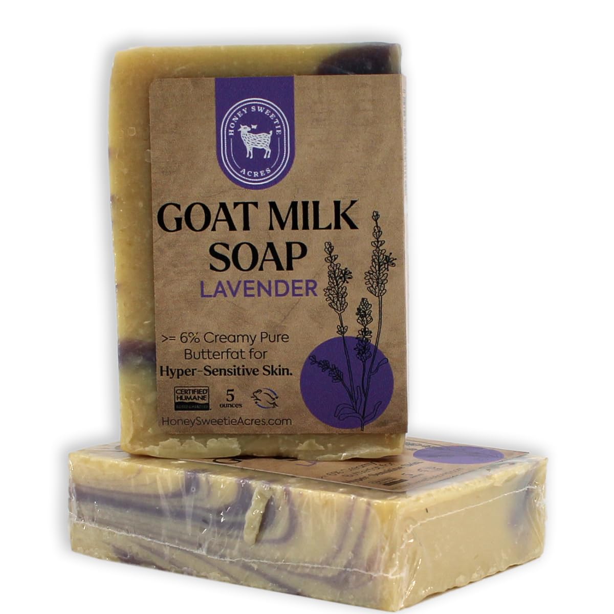Honey Sweetie Acres Lavender Goat Milk Soap - Handmade 5 oz Bar, Made with Natural Ingredients, Moisturizing & Gentle, Made in the USA