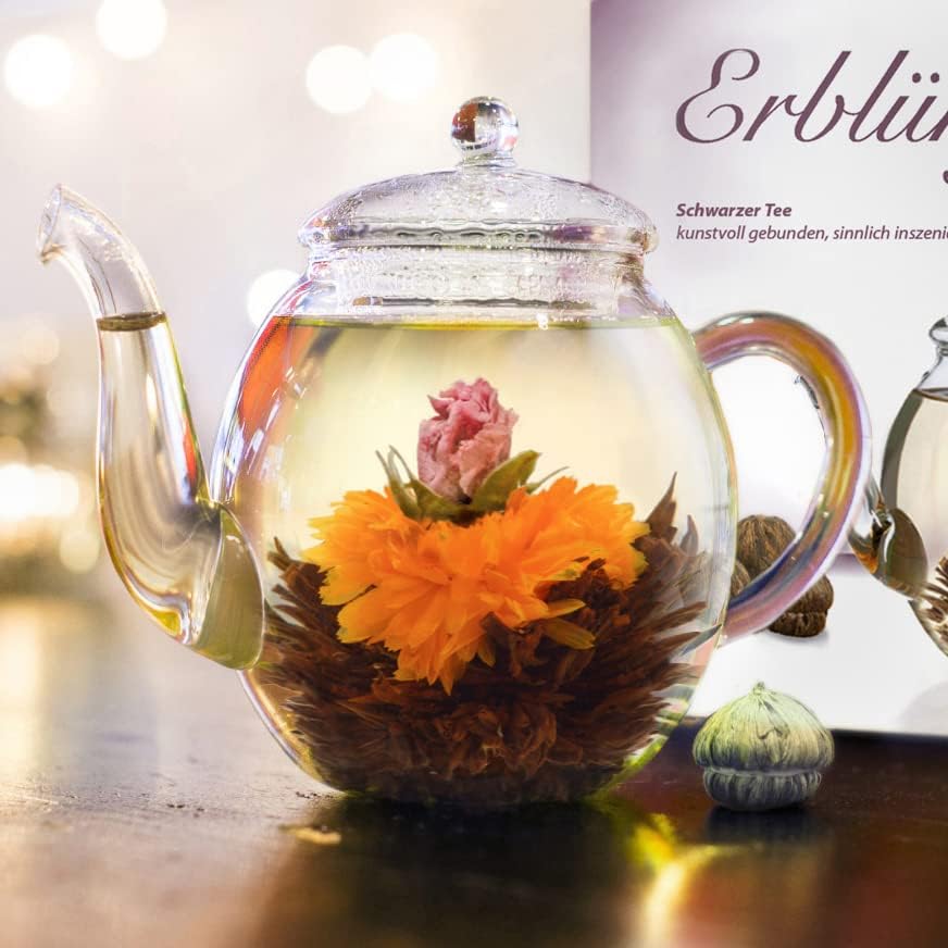 Creano 6 Tea Flowers Blooming Tea in a Noble Gift Box for Tasting - Black Tea (3 Different Kinds of Tea Roses)