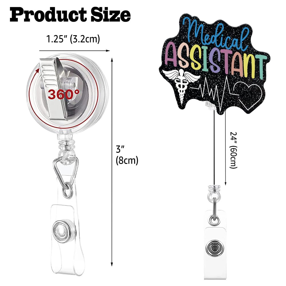 Medical Assistant Badge Reel With Alligator Clip - Glitter Irregular Shape, Retractable, 24" Reach, Gift For Nurses & Doctors - View #3