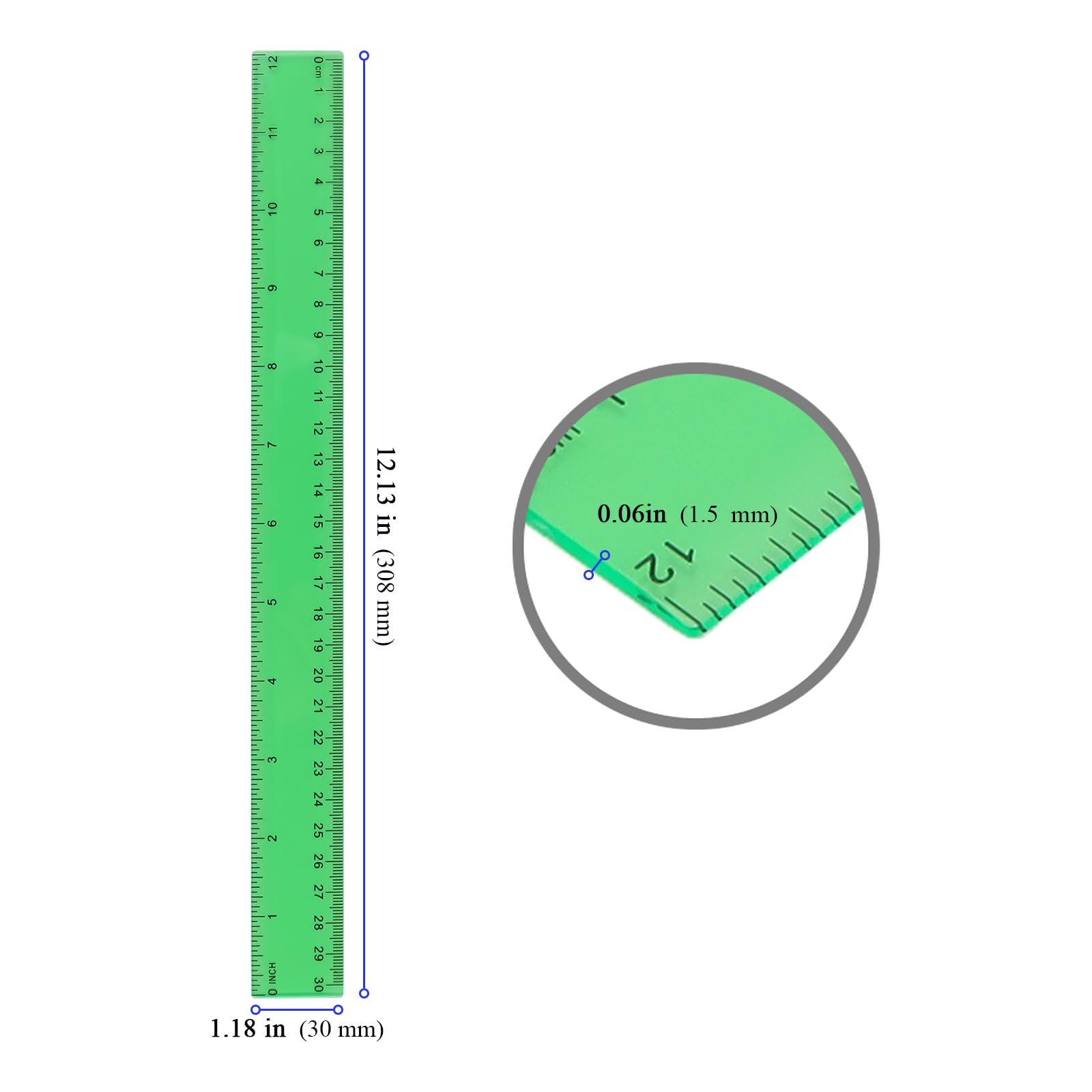YUENPUN 60 PCS 12 Inch/30cm Colourful Plastic Ruler Bulk Pack, Transparent Plastic Ruler with Inch and Metric - Image 2