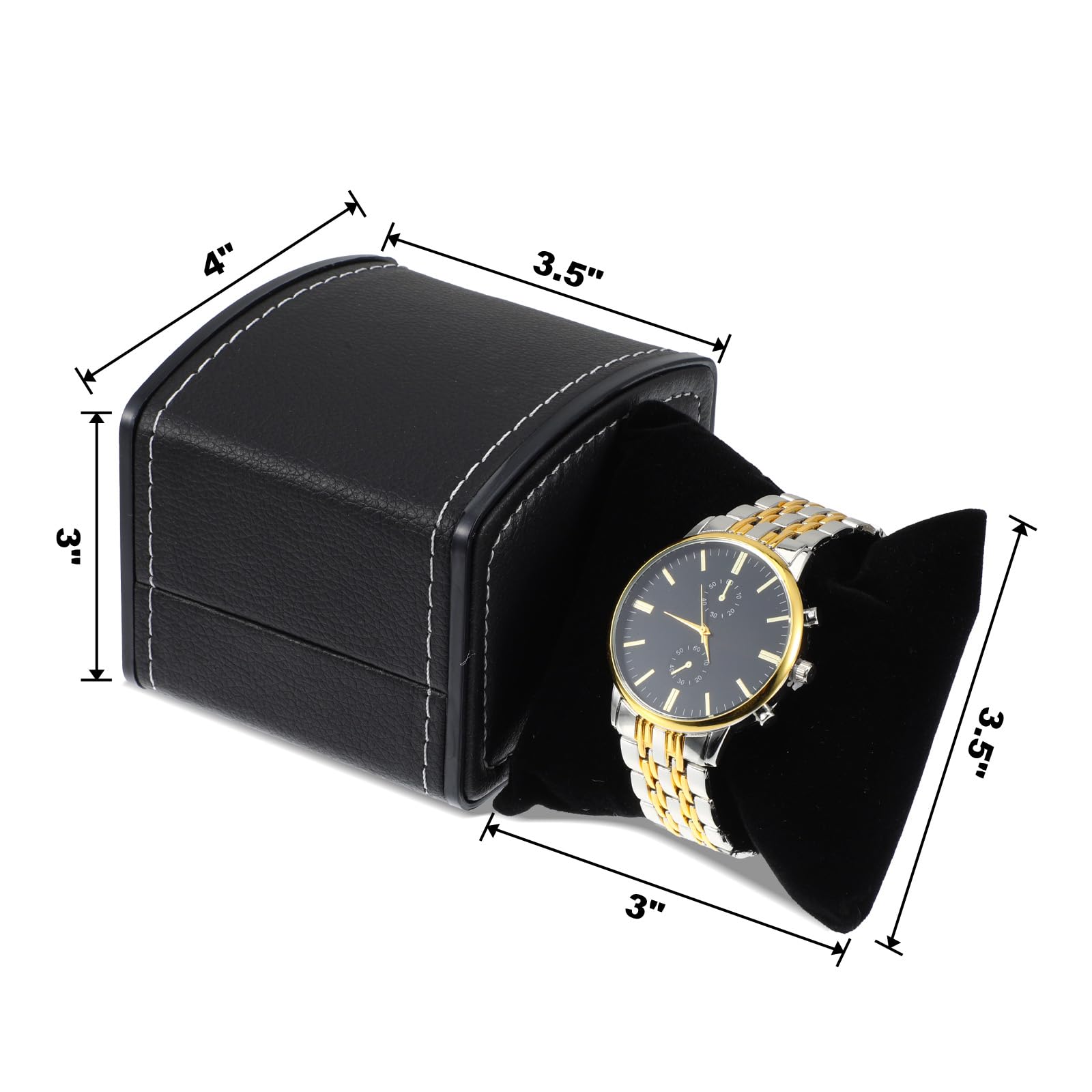 6 Packs Single Grid Watch Box with Pillow, PU Leather Gift Case for Bracelet, Jewelry Wristwatch Storage, Watch Display Holder for Men and Women, Single Watches Roll Organizer, Black