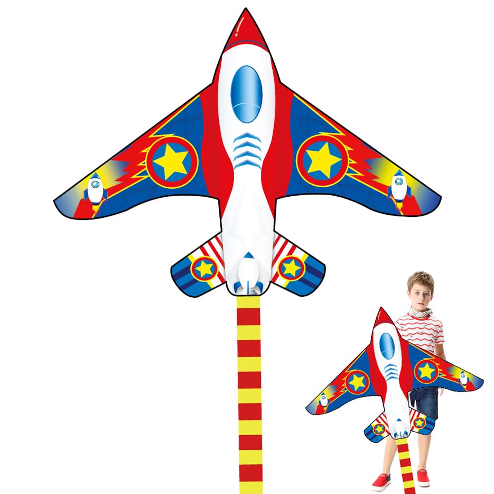 VLEDARLING Fighter Plane Kite for Kids and Adults, Very Easy To Fly Large Beach Kite for Children for Beginner for Boys Girls,with 100meters Flying Line