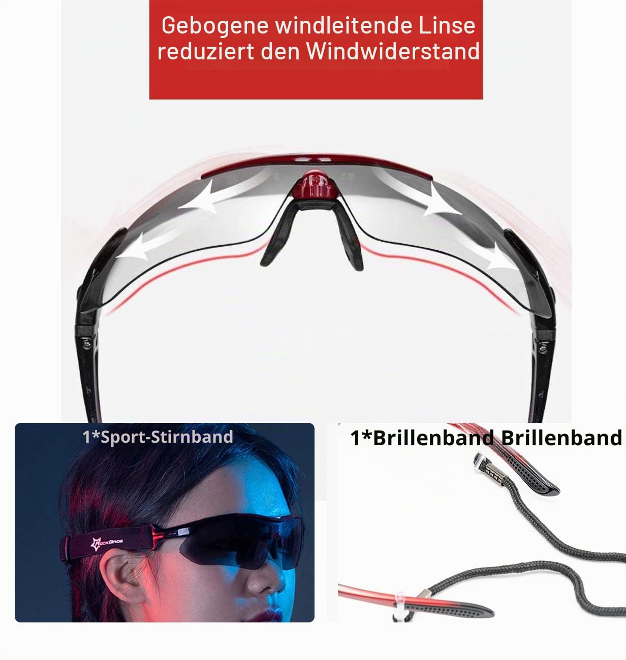 ROCKBROS Fahrradbrillen Polarisierte Sonnenbrille mit 5 Wechselgläsern Damen Herren Sportbrillen Radbrille für Outdoor-Sport Radfahren Laufen Angeln