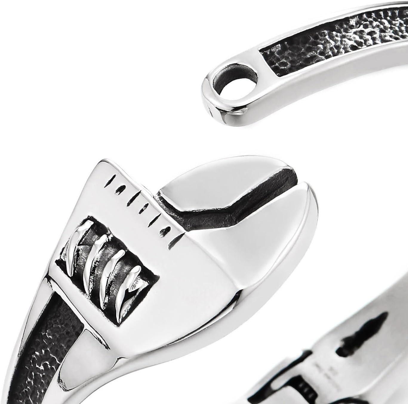 COOLSTEELANDBEYOND Mens Stainless Steel Wrench Spanner Cuff Bracelet Open Bangle, Industrial Mechanic Punk Rock Jewelry