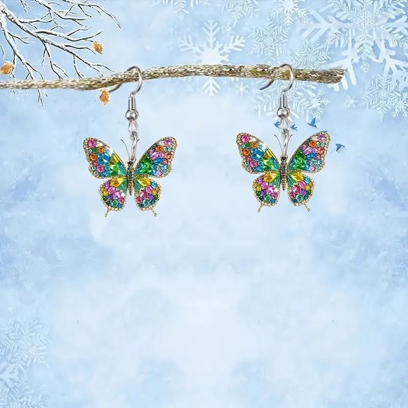Rhinestone Butterfly Dangle Earrings Shiny Multi Crystal Wing Drop Earrings Statement Festival Jewelry for Women image 4