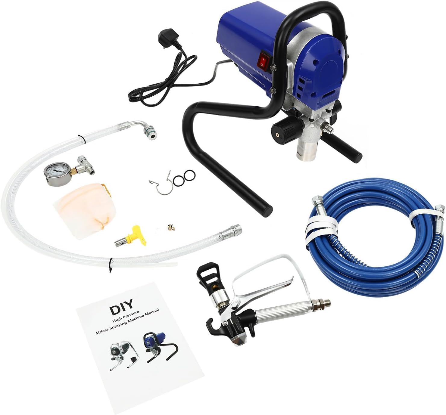Pistola de Pintura sin Aire 750W 2900PSI Alta Presión, Pistola de Pintura Eléctrica 13000RPM con Manguera 9M para Paredes, Techos, Vallas, Muebles, Pintura de Bricolaje Interior y Exterior