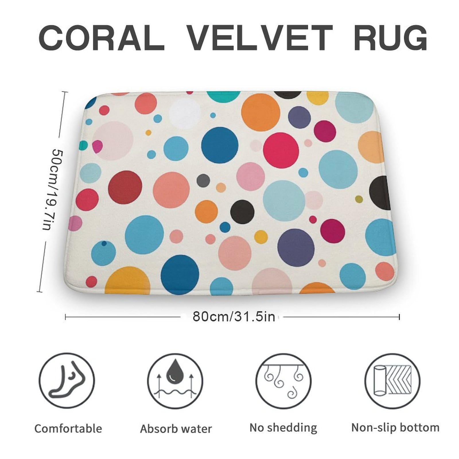 Colorful Polka Dot Coral Velvet Rugs Non-Slip Bathroom Rugs Soft Kitchen Rug Floor Carpet for Home Decor 19.7