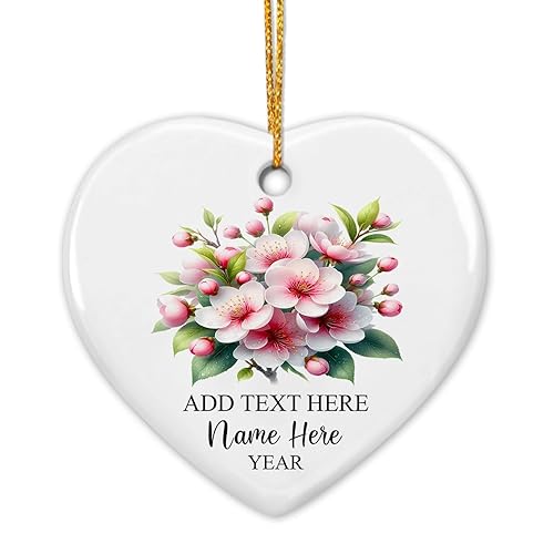 Cherry Blossom Ceramic Ornament Gift, Personalized Cherry Blossom Ceramic Xmas Ornament 2026, Cherry Blossom Christmas Ornament Gift for Women Friend Family, Custom Name Cherry Blossom Lover Ornament