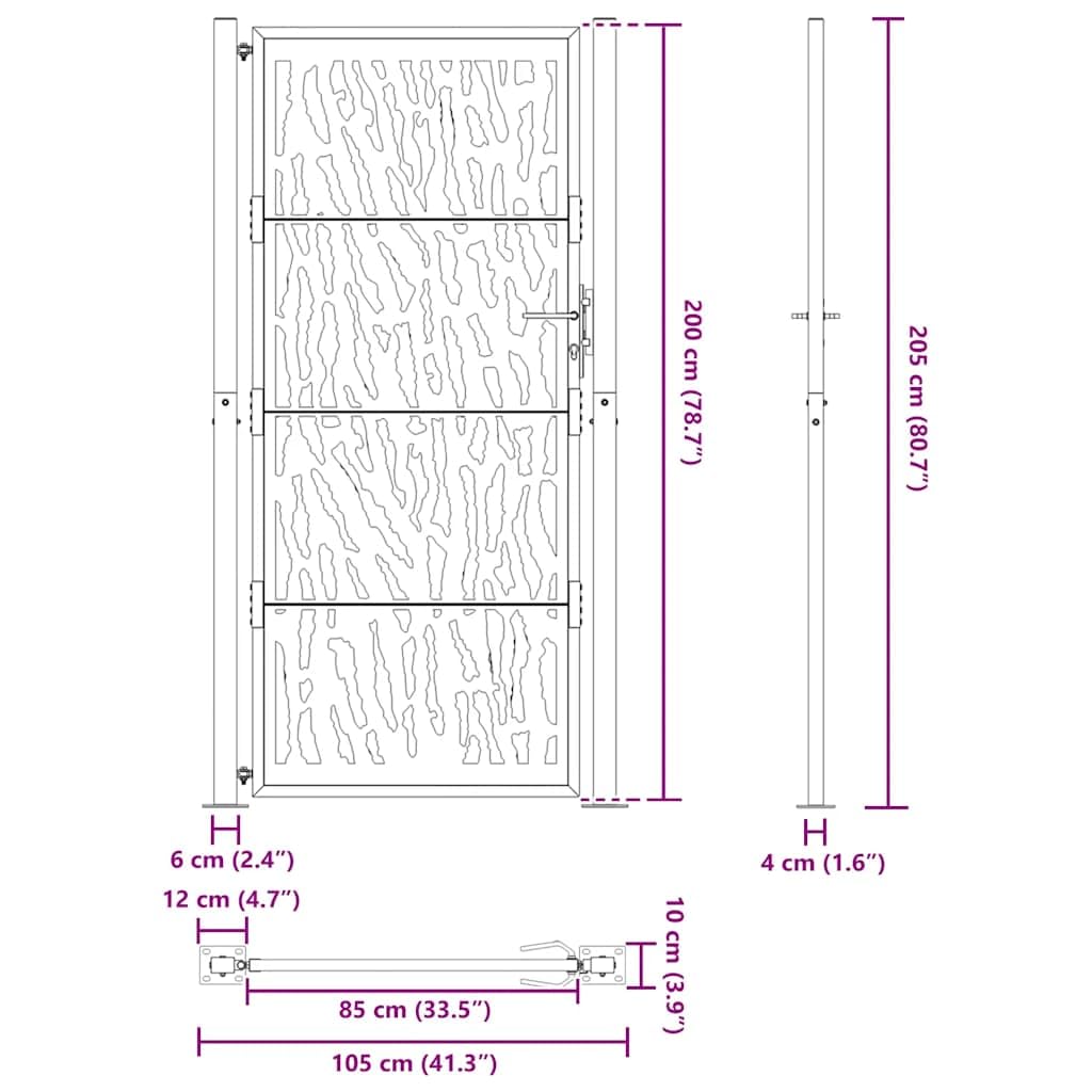 Festnight Puerta Jardin Metalica 105 x 205 cm, Puerta para Valla con Sistema de Cerradura Acero, diseño con Carril Acero/Negro