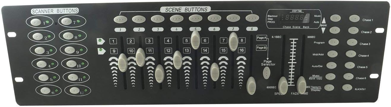 SQUADO - Controller Elettrico Luci per Effetto Discoteca, Mixer DMX con 192 Canali, Uso Professionale o Amatoriale, Mixer a Ritmo