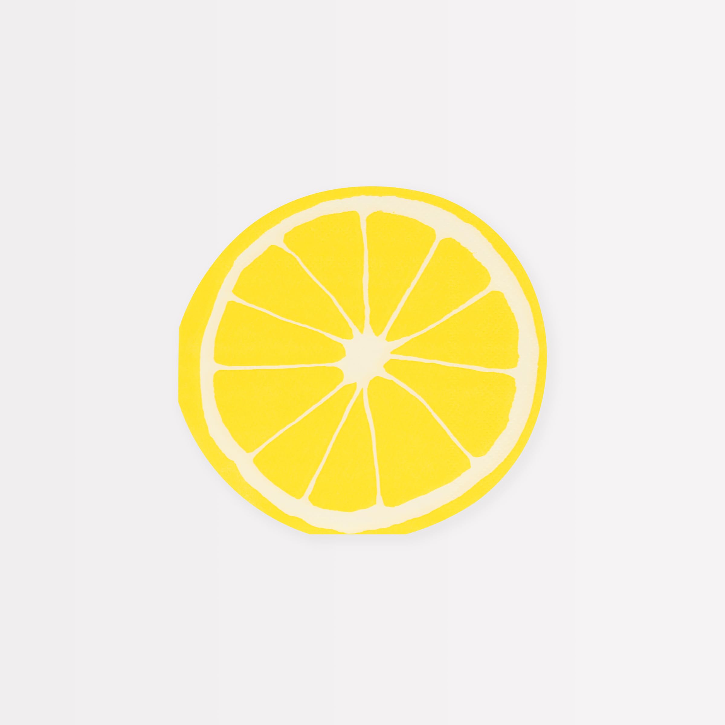 Meri Meri Lemon Napkins (Pack of 16), Fruit Shaped Paper Napkins for Picnic or Party, Disposable