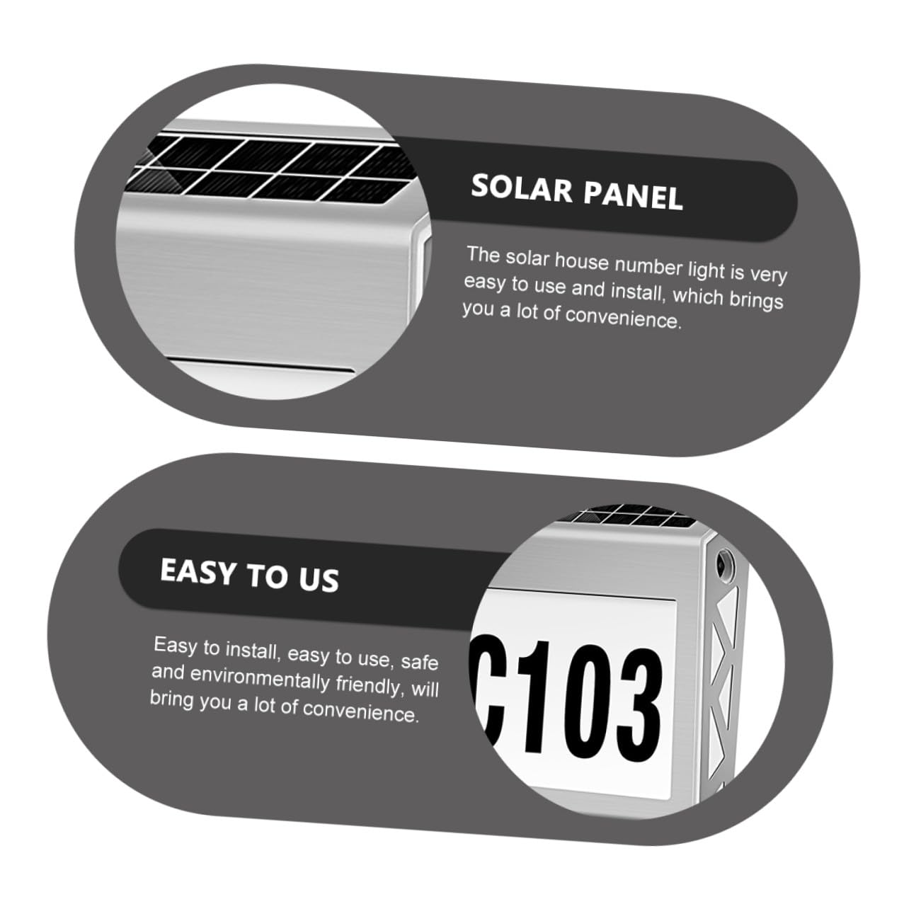 LIFKOME Solar Türschildlampe Adressschild mit LED Ip54 aus PP Silber 1 Satz für Haus und Haustürbeleuchtung