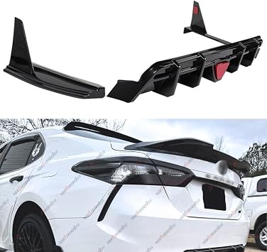 3pcs Rear Diffuser with Led Red Brake Light Compatible with 2018-2024 Toyota Camry SE XSE, with Corner Winglet Bumper Splitter Extension Fit for 2018 2019 2020 2021 2022 2023 Glossy Black