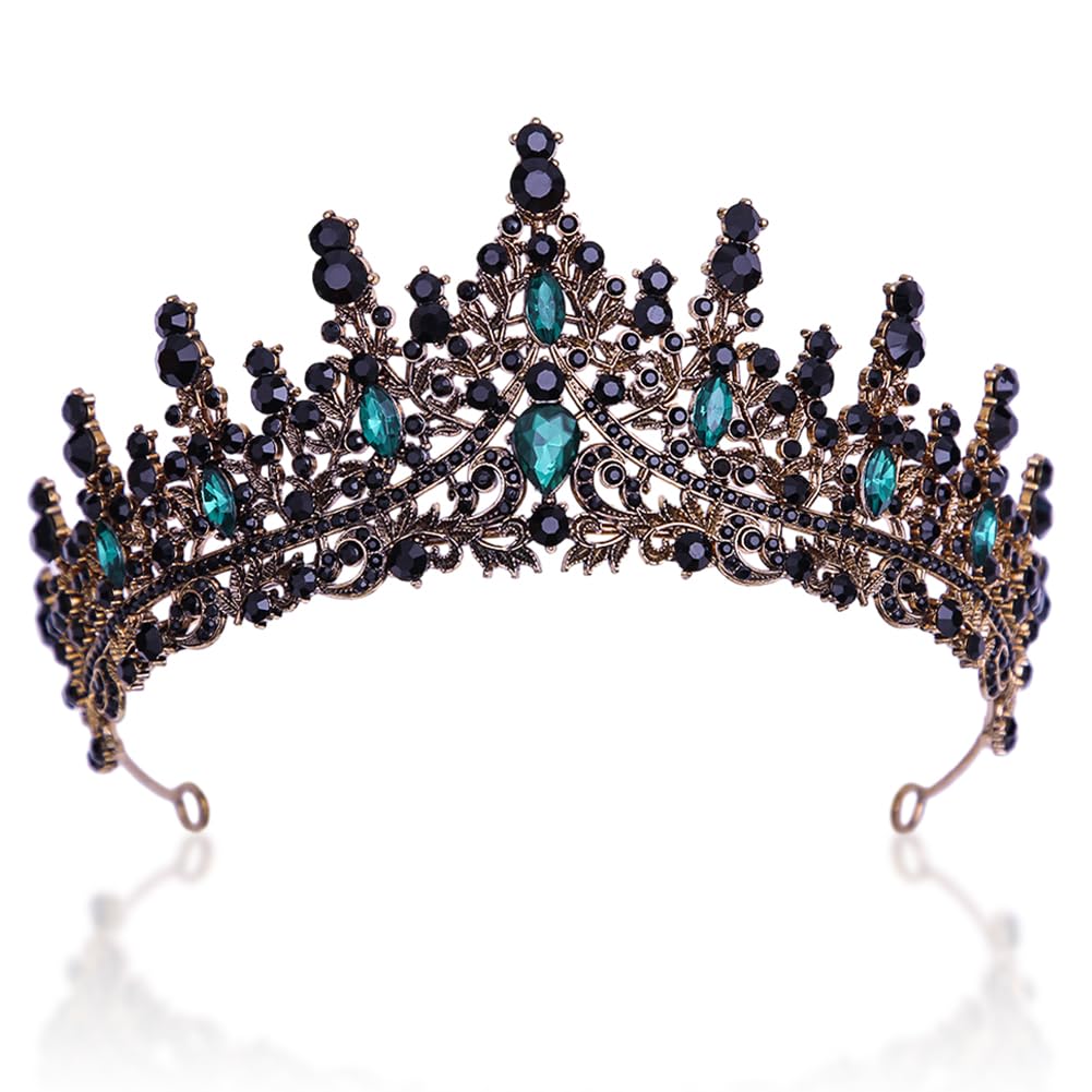 FeLeA Corona de Boda Barroca, Verde Cristal Tiara, Nupcial Diadema de Vintage, Retro Diamante Cristalina Tocado de Novia Regalos Decoración Banquete Cosplay Cumpleaños Fiesta para Niña Mujer
