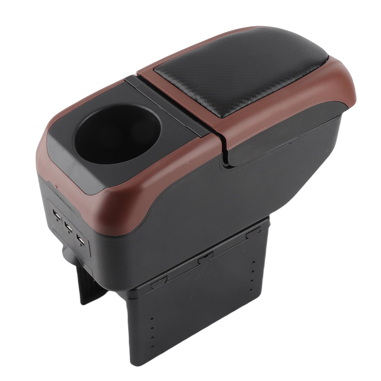 Universal CAR Akrest Pudełko z 6 Portów ładowania USB Podwójna Warstwa Regulowana Organizator Konsoli środkowej do SUV Truck CAR Soft PU Skórzany materiał ABS 320x142x145 Mm (Brązowy)