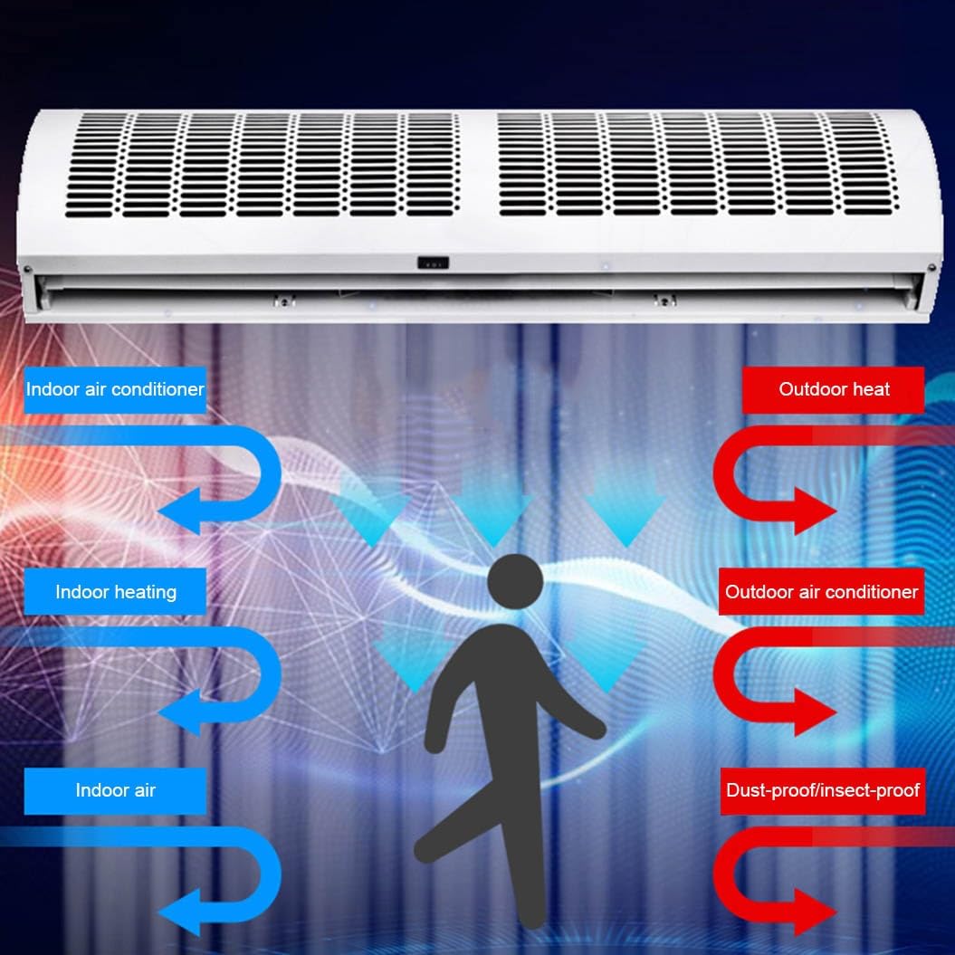 Cortina de aire eléctrica con mando a distancia, velocidad y dirección ajustables, ahorro de energía silencioso para puertas y entradas