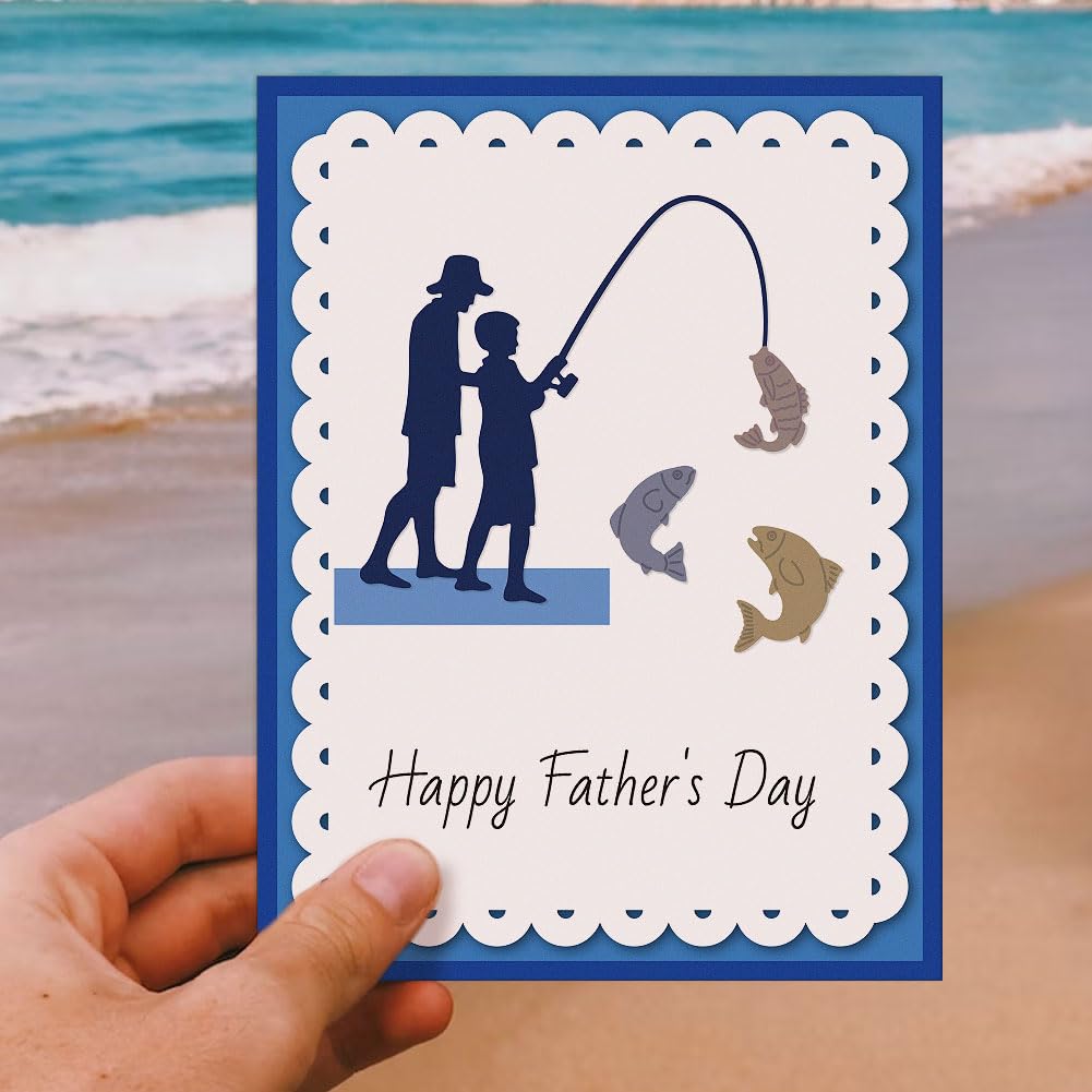2 Set Fustelle Da Pesca GLOBLELAND Per Scrapbooking – Pesce, Uomo, Amo, Lenza, Testo, Acciaio Al Carbonio