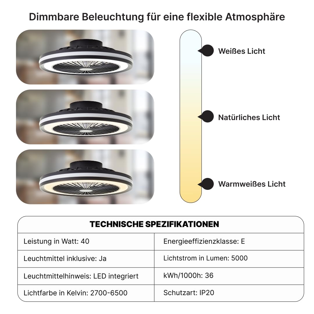 Brilliant LED-Deckenlampe mit Ventilator, 46,5 cm, Schwarz, Dimmbar