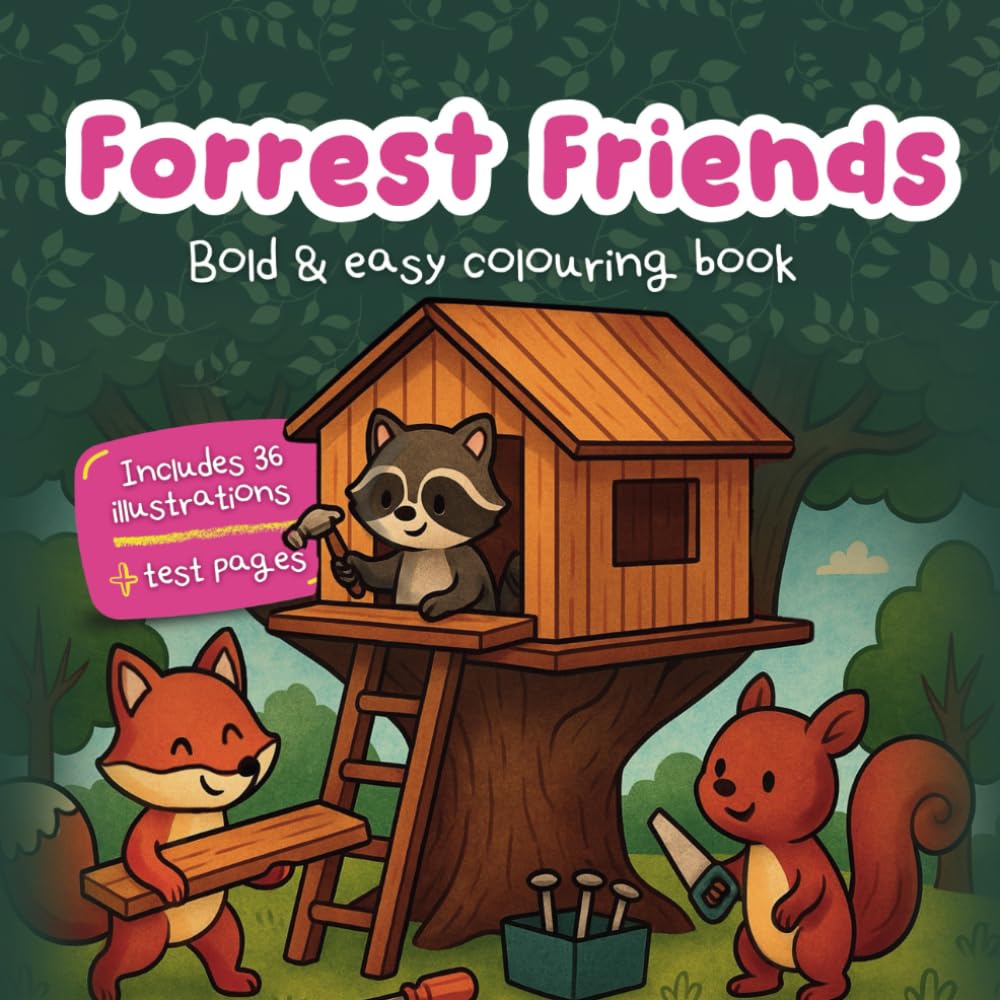 Forrest Friends: Cosy & Bold Colouring Book for Adults & Teens Featuring Cute Woodland Animal Friends for Relaxation
