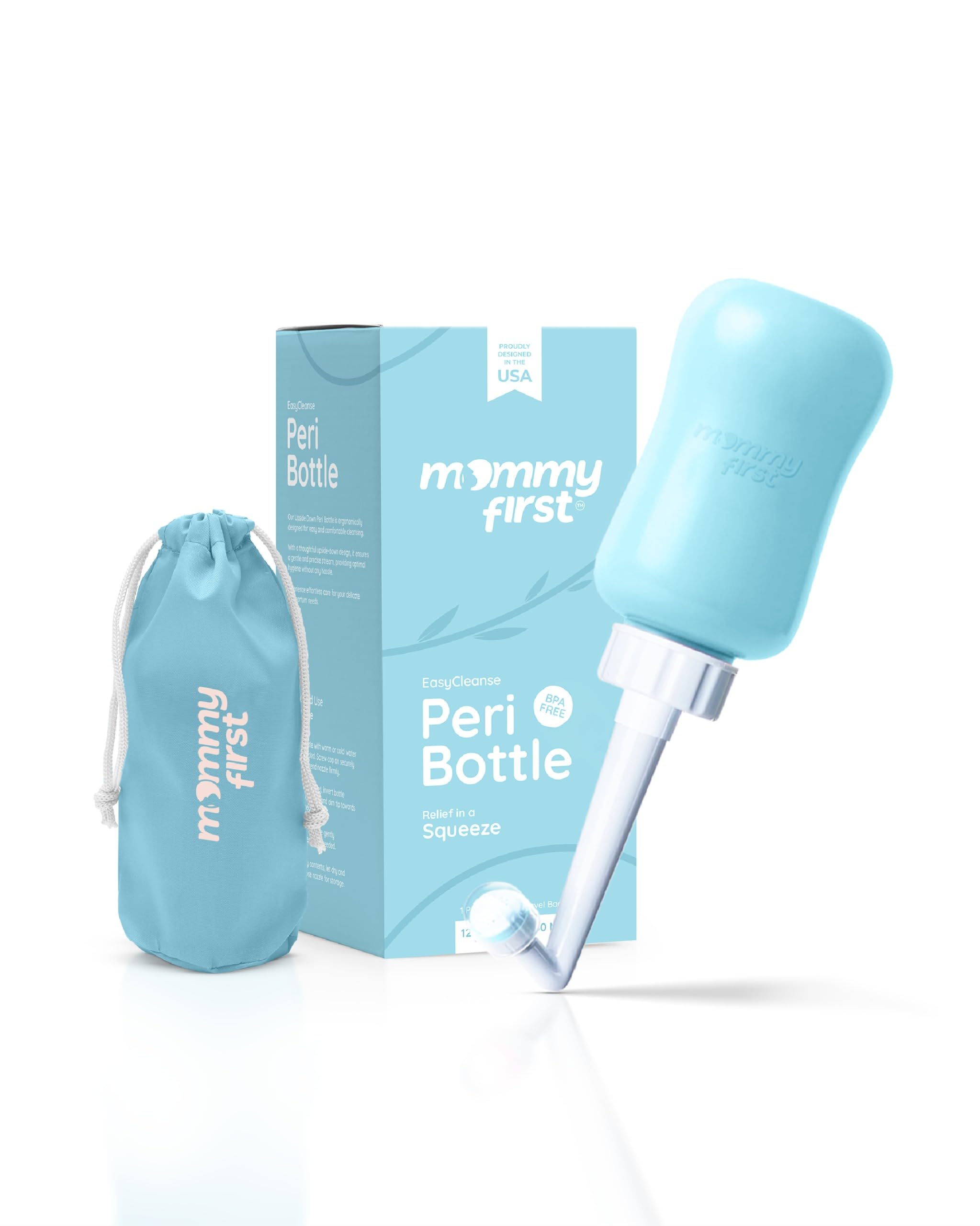 Mommy First® Peri Bottle for Postpartum Care | Upside Down Bottle for Perineal Cleansing and Recovery | Portable Bidet | Postpartum Essentials for New Moms (Blue, 12.2 OZ)