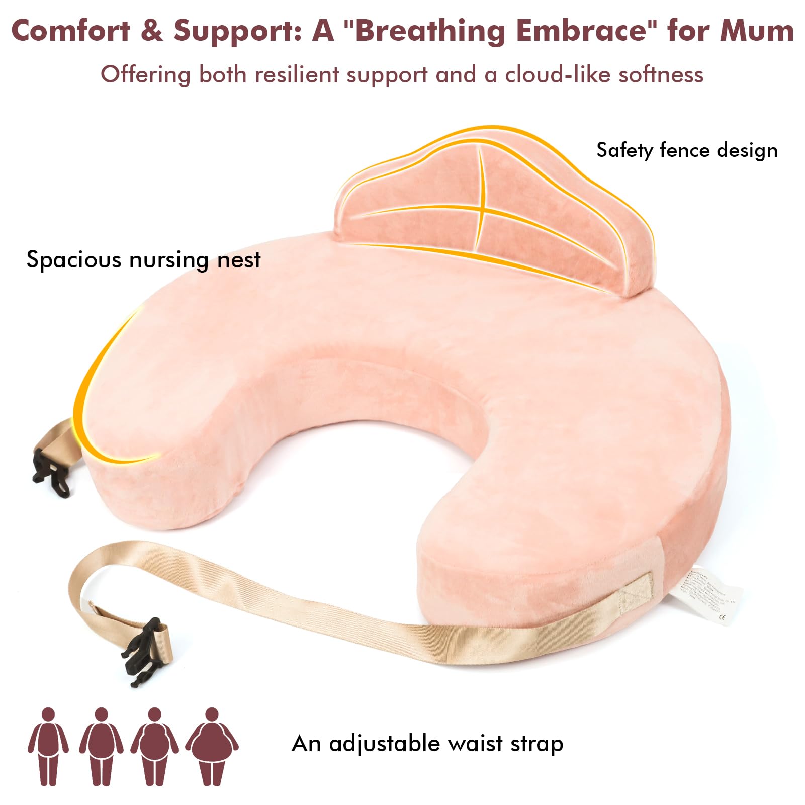YGJT Nursing Pillow, Baby Breastfeeding Pillows, Memory Foam Feeding Pillow with Removable Cover and Adjustable Waist Strap - Image 3