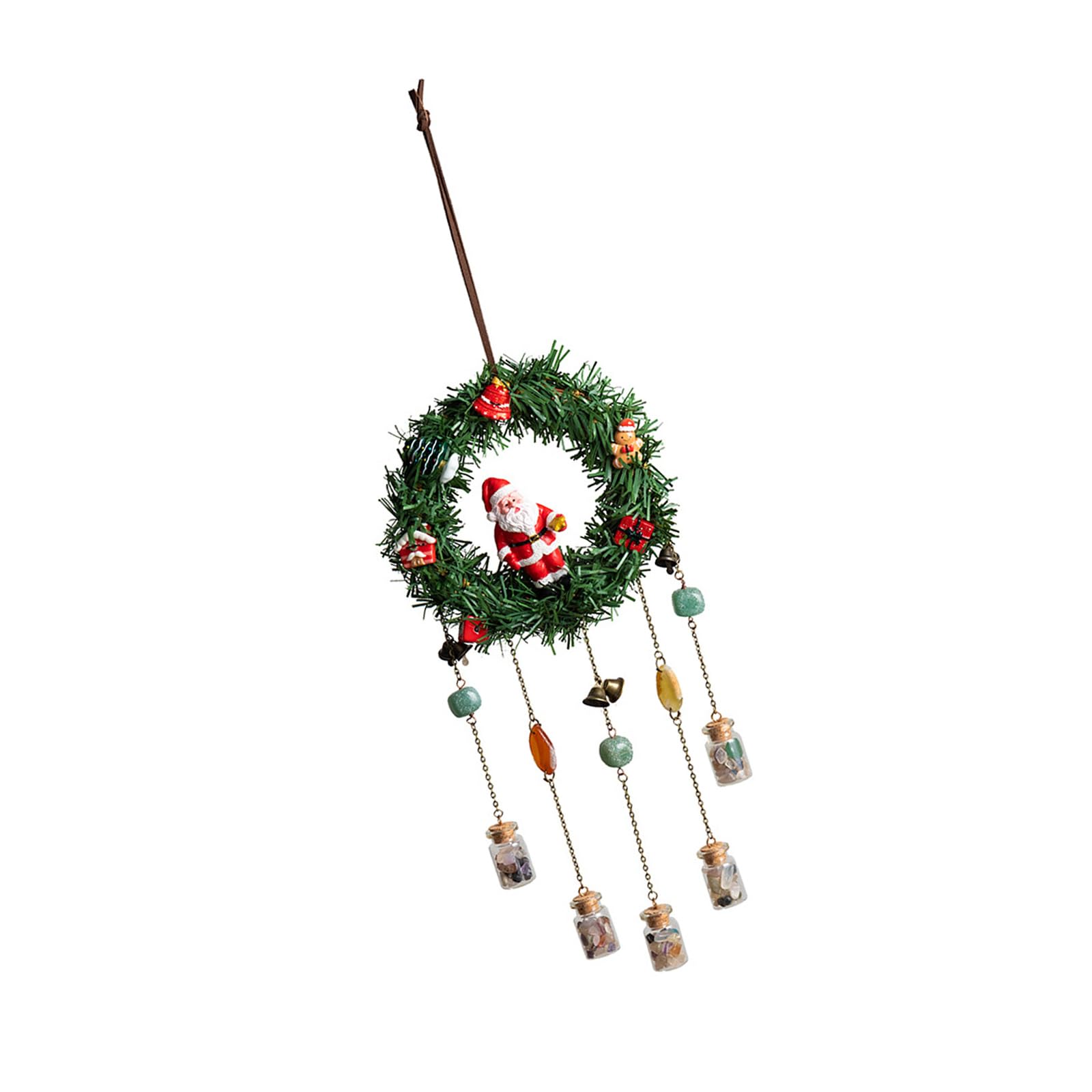 Linvimia A Linvimi Christmas Wreath Rattan Windbell For Seasonal Decoration Natural Fiber Garlands With Stone Ccent Christmas Display Wall Hanging