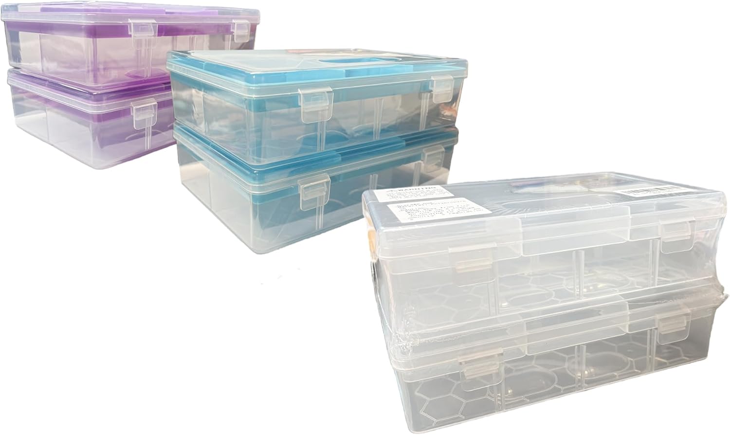 PP Plastic Storage Box Set, 6-Pieces (22.7 * 16 * 6.6cm) Transparent Double-Layer Compartment Organizer, Suitable for Office, School, and Art Supplies Organization (Multi-Color Set)