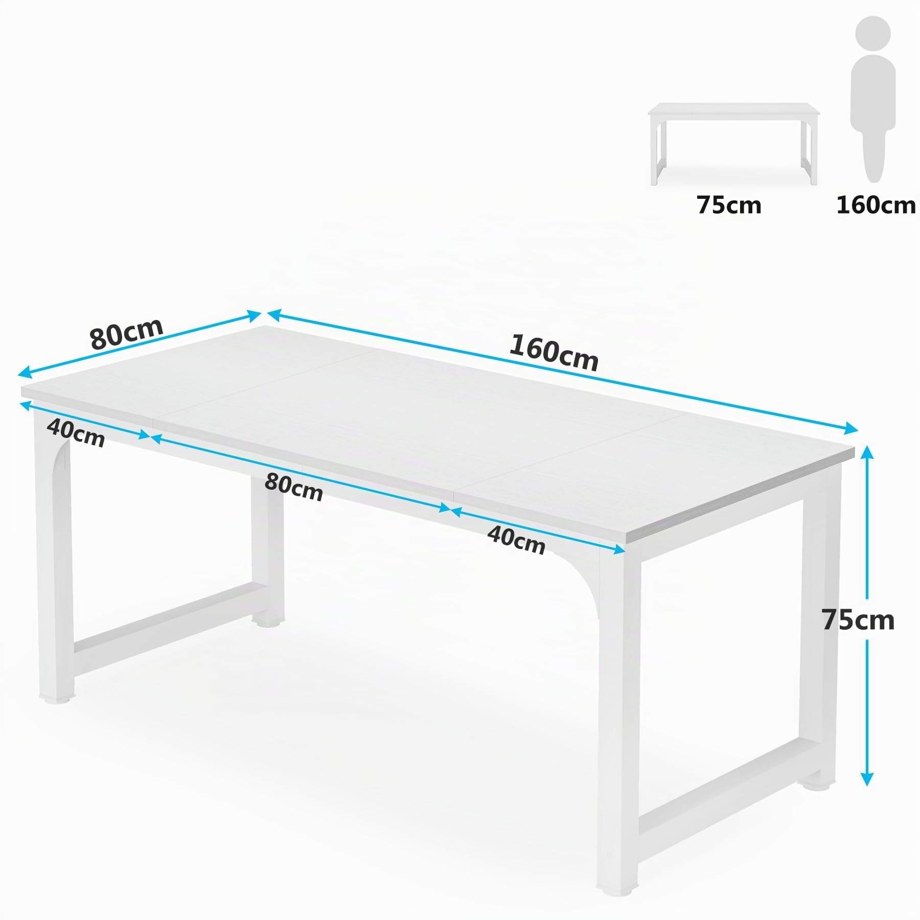 Tribesigns Grande scrivania per computer bianca per home office, 160 x 80 x 75 cm, lunga scrivania da ufficio per scrivere e studiare, tavolo in legno per 2 persone (bianco, 160 x 80 x 75 cm)